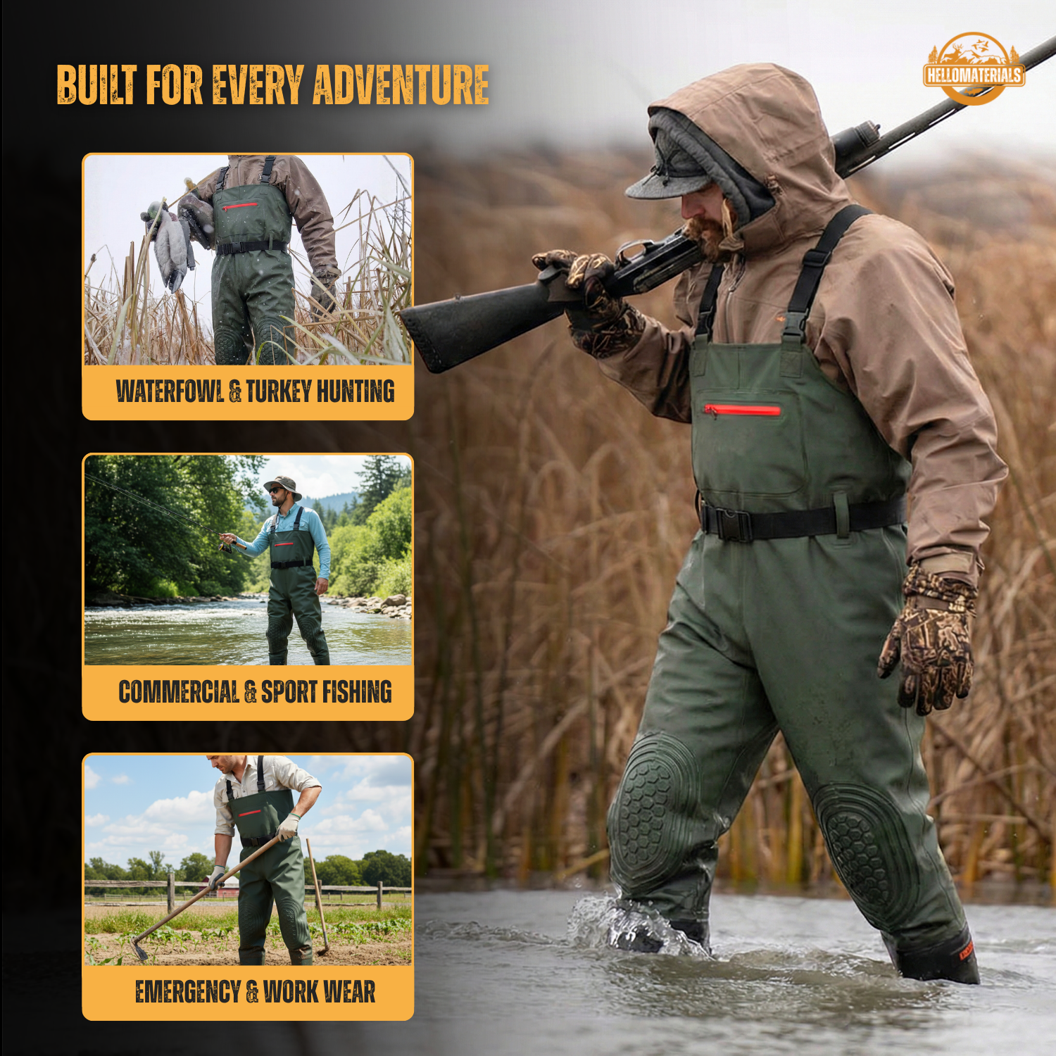 Hellomaterials Professional Waterproof Chest Waders with Boots