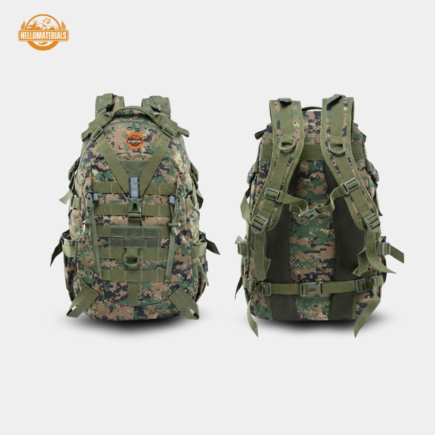 Hellomaterials 45L Desert Camo Tactical Hiking Backpack