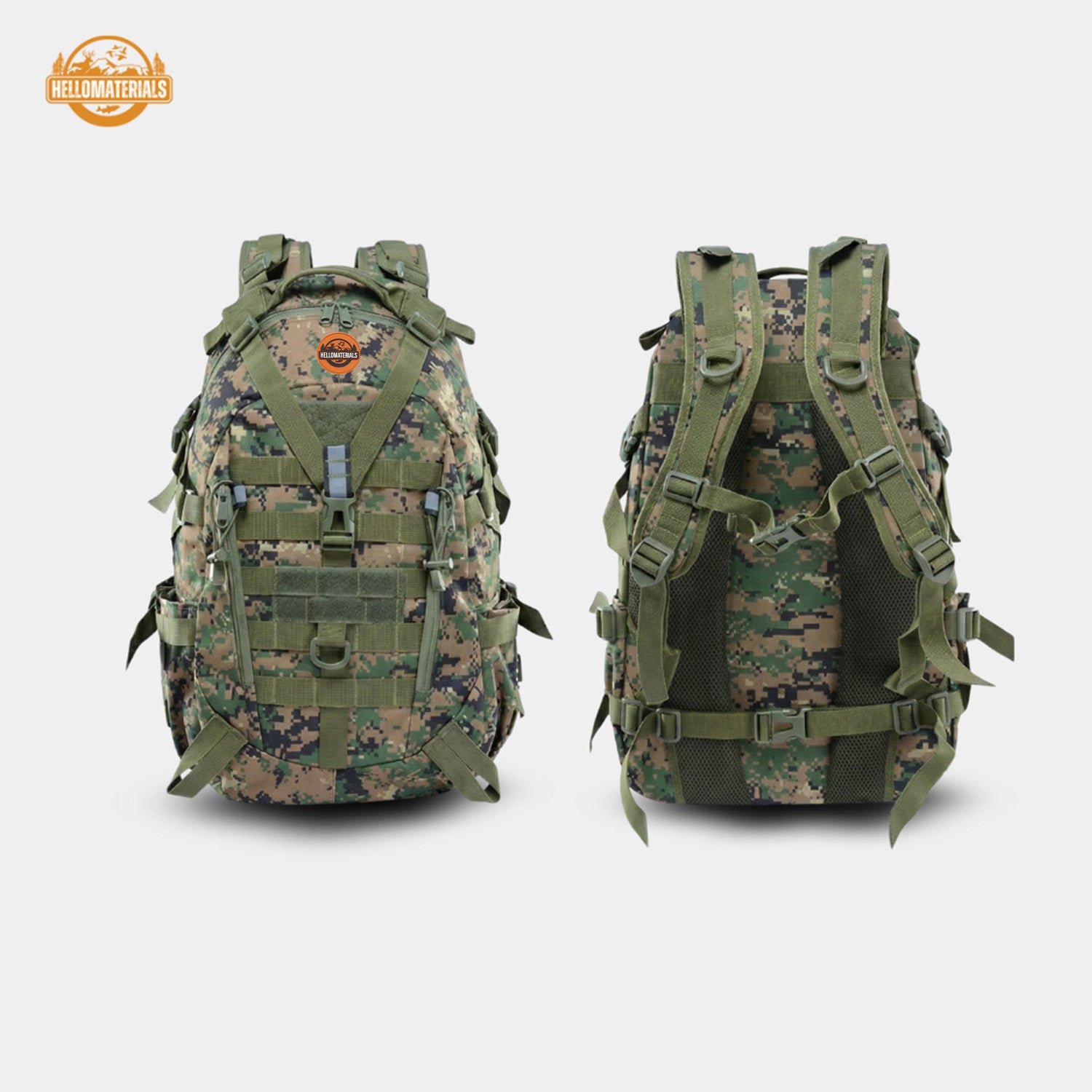 Hellomaterials 45L Desert Camo Tactical Hiking Backpack