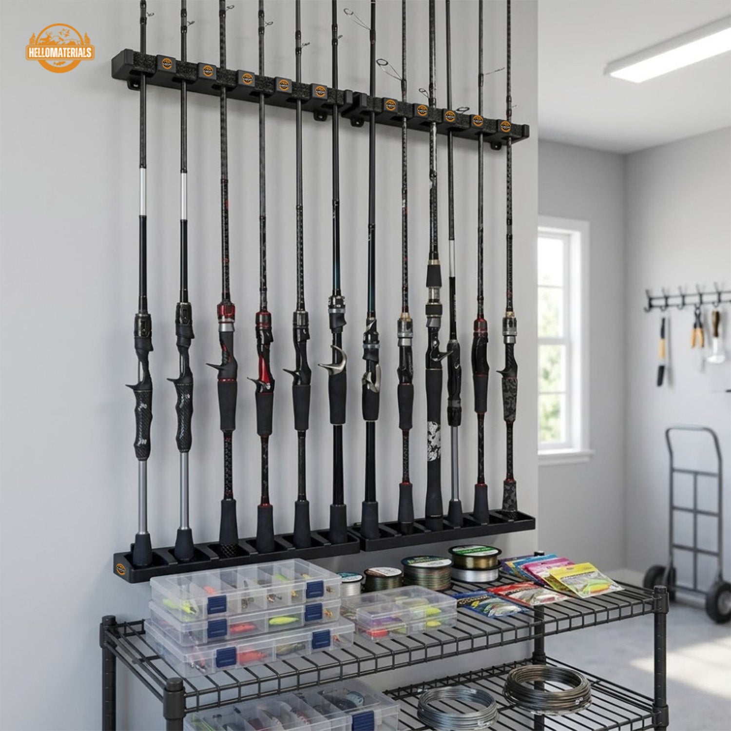 Hellomaterials Vertical Wall-Mounted Fishing Rod Rack