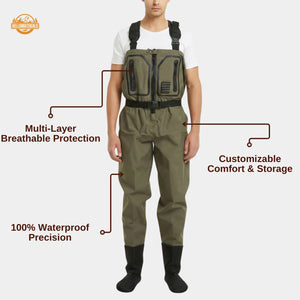 Hellomaterials Breathable Front-Zipper Fishing Waders