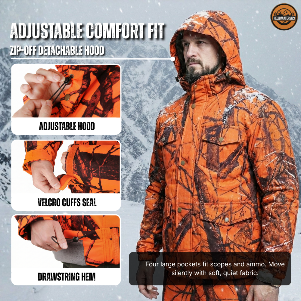 Hellomaterials Camo Blaze Orange Hunting Suit