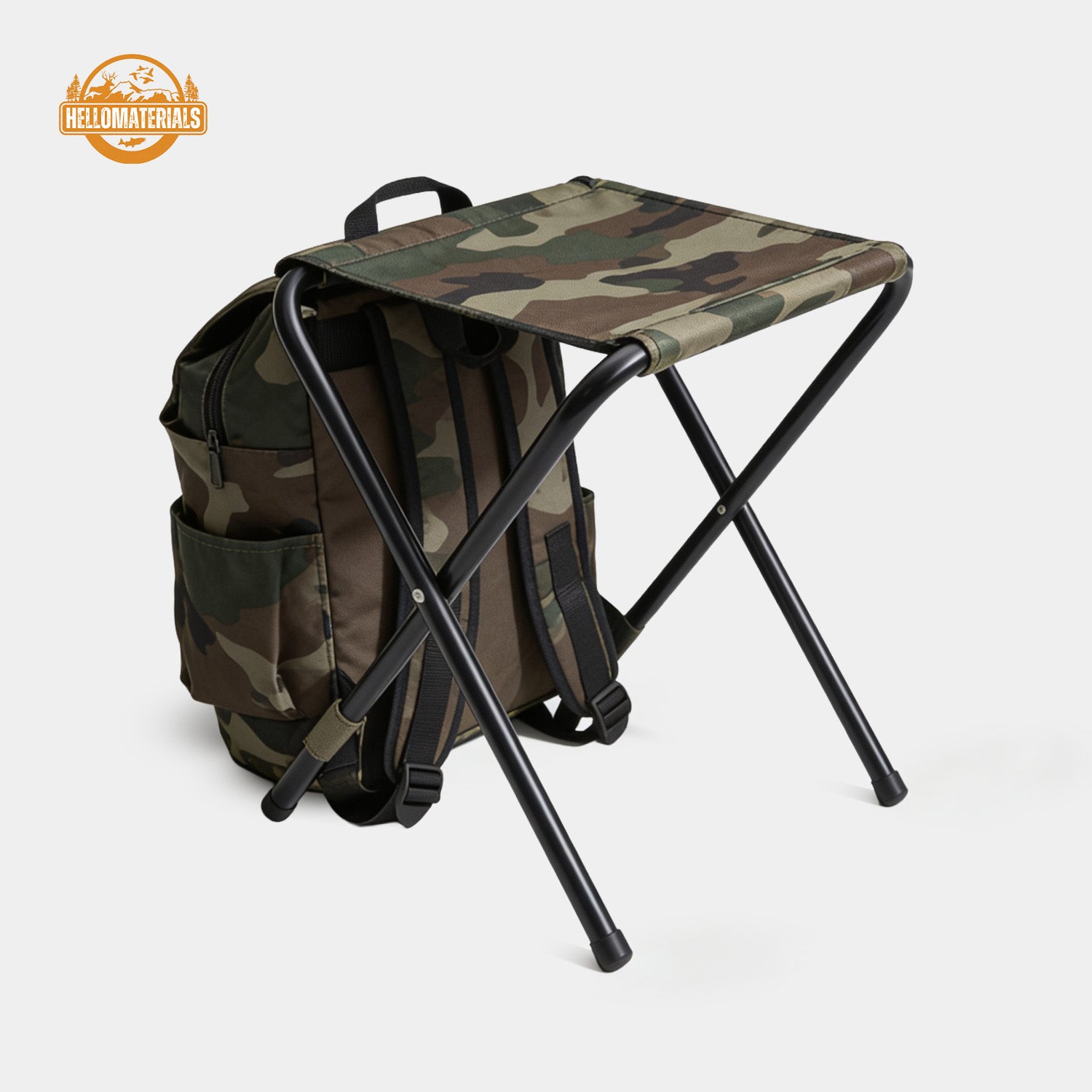 Hellomaterials Camo Backpack Chair | Folding Camp Stool Pack