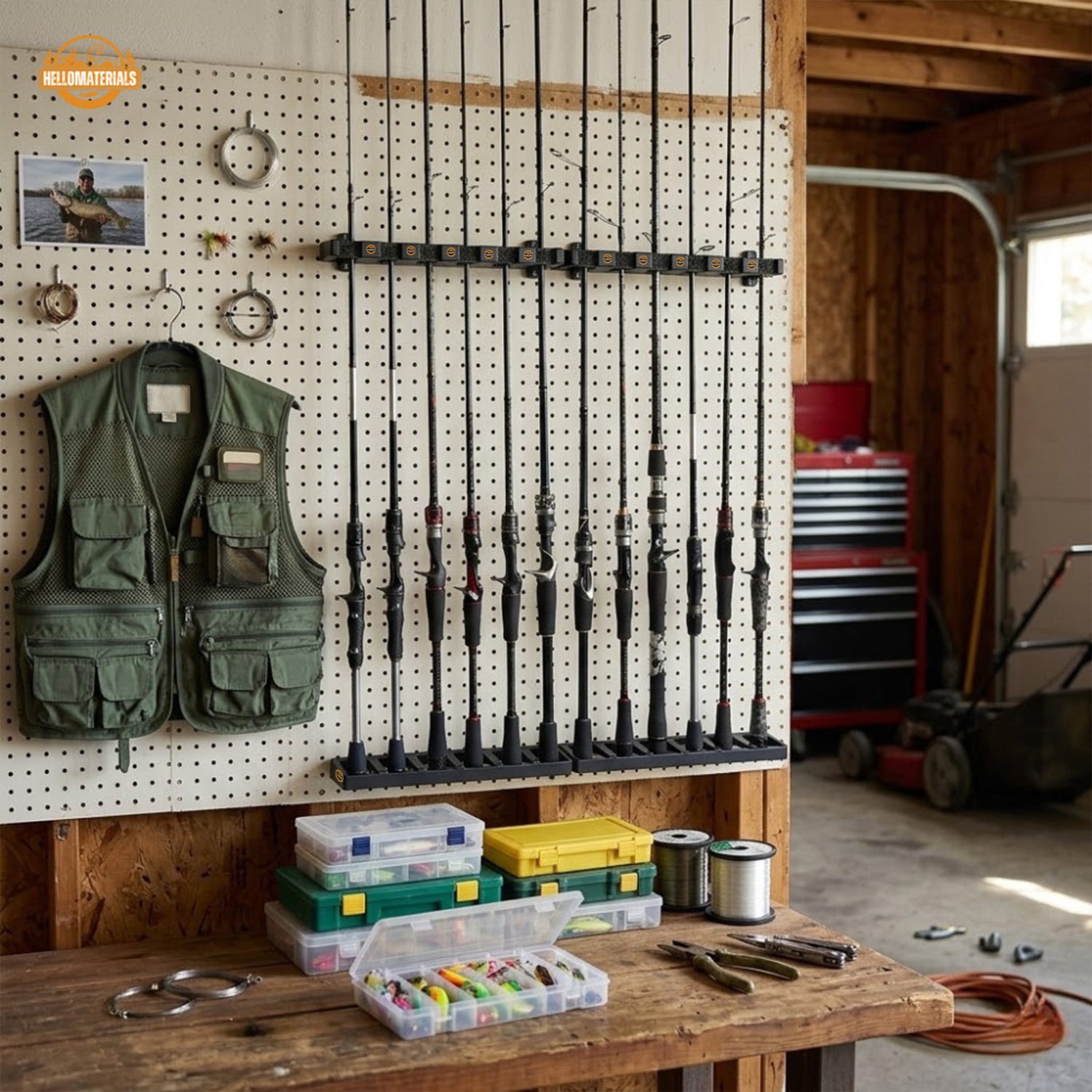 Hellomaterials Vertical Wall-Mounted Fishing Rod Rack