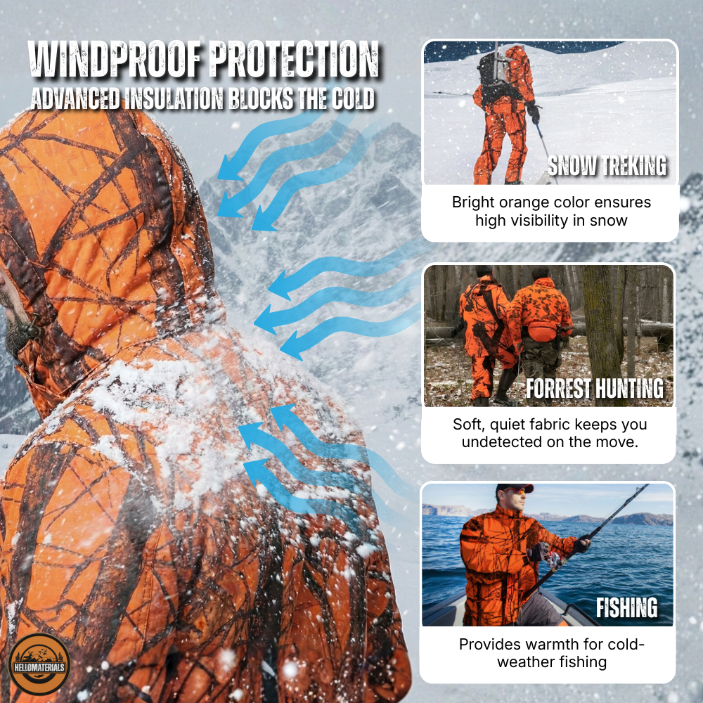 Hellomaterials Camo Blaze Orange Hunting Suit