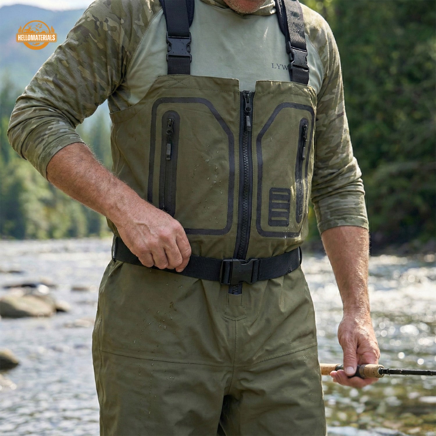 Hellomaterials Breathable Front-Zipper Fishing Waders
