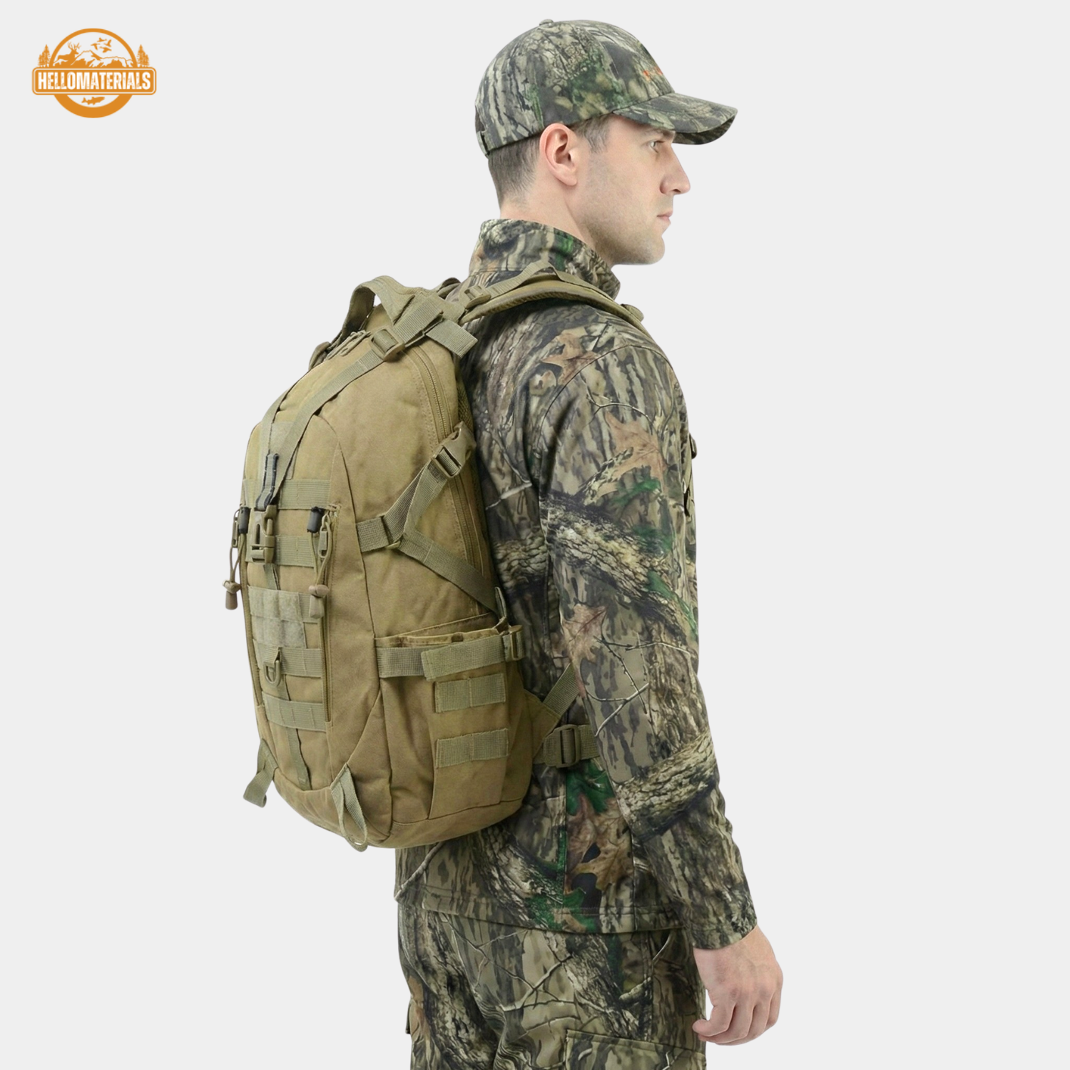 Hellomaterials 45L Desert Camo Tactical Hiking Backpack