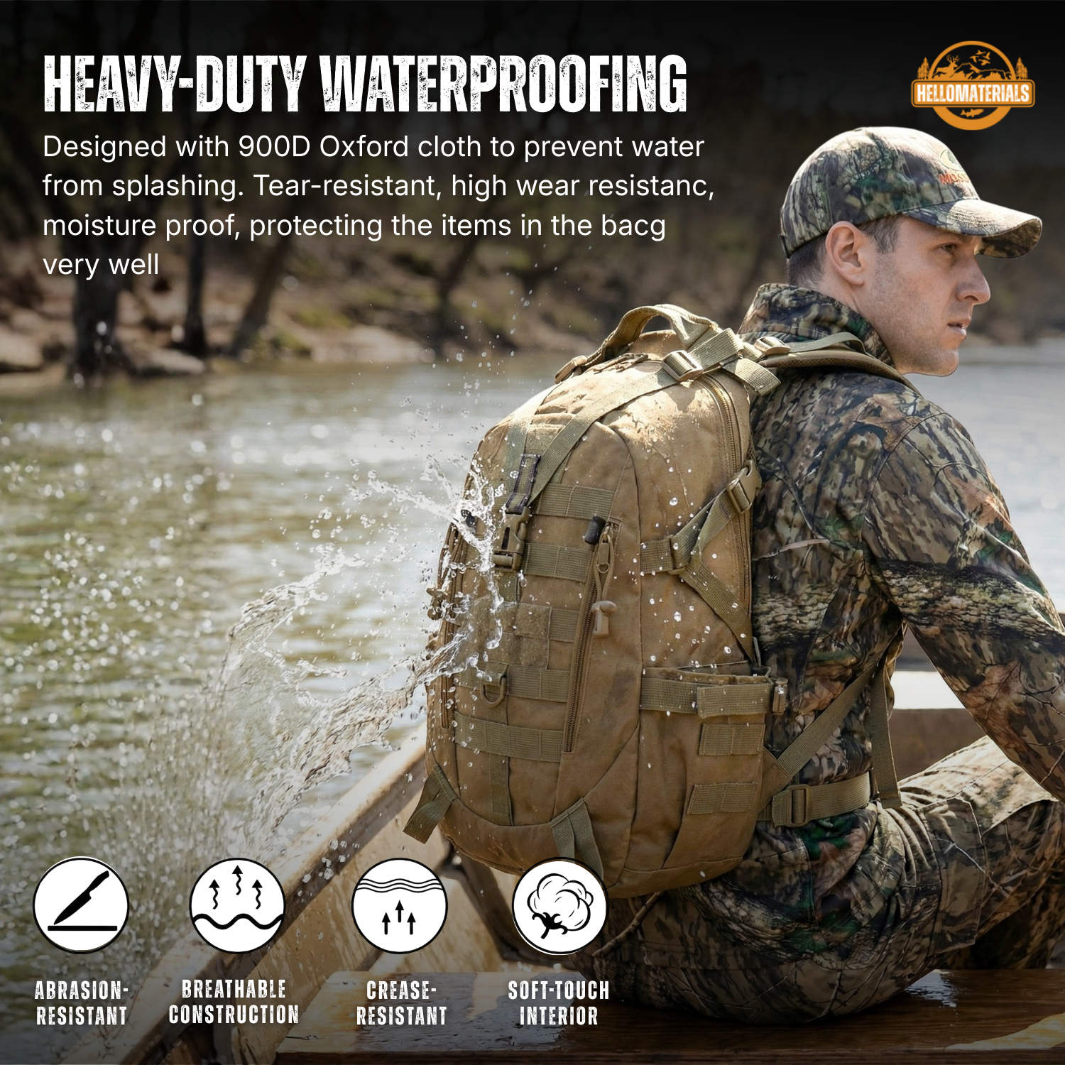 Hellomaterials 45L Desert Camo Tactical Hiking Backpack