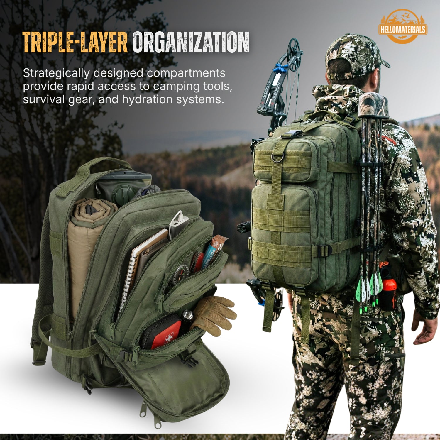 Hellomaterials Ranger 40L Molle Tactical Backpack