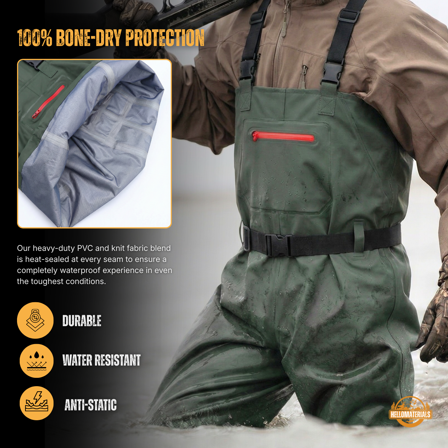 Hellomaterials Professional Waterproof Chest Waders with Boots