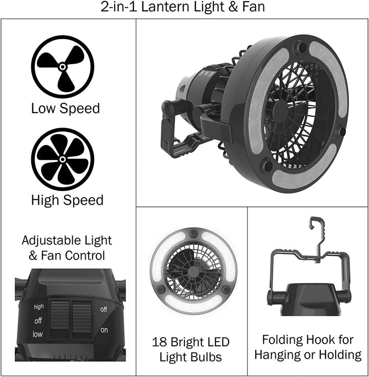 Rechargeable Camping Fan with LED Lantern