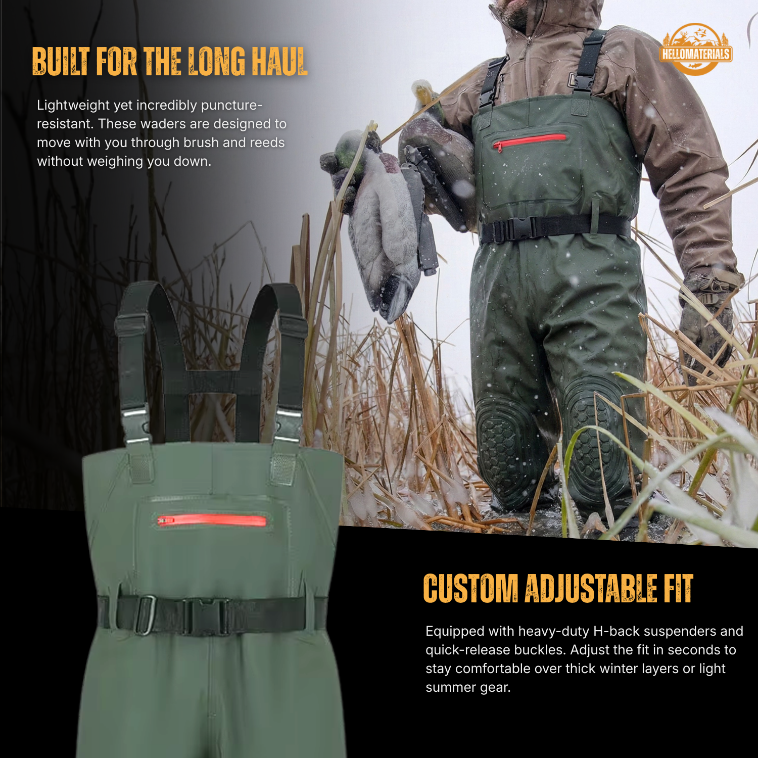 Hellomaterials Professional Waterproof Chest Waders with Boots