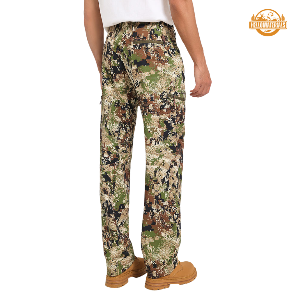 Hellomaterials green camo tactical pants flat lay HD print pattern