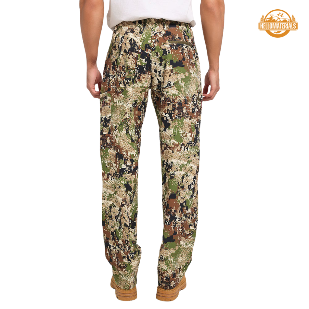 Hellomaterials waterproof hunting trousers back view for spring outdoor activities