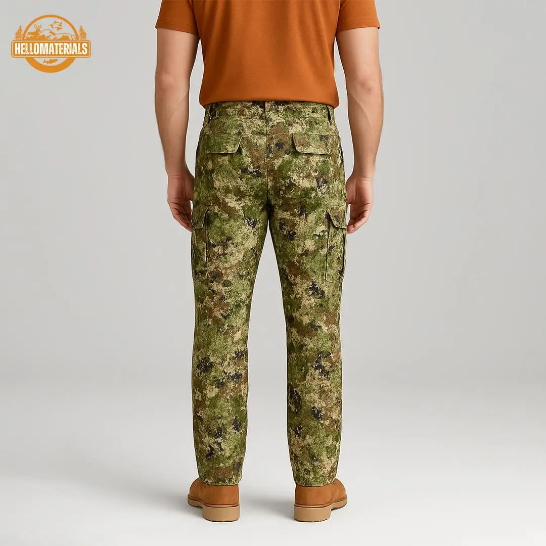 Hellomaterials waterproof hunting trousers back view for spring outdoor activities