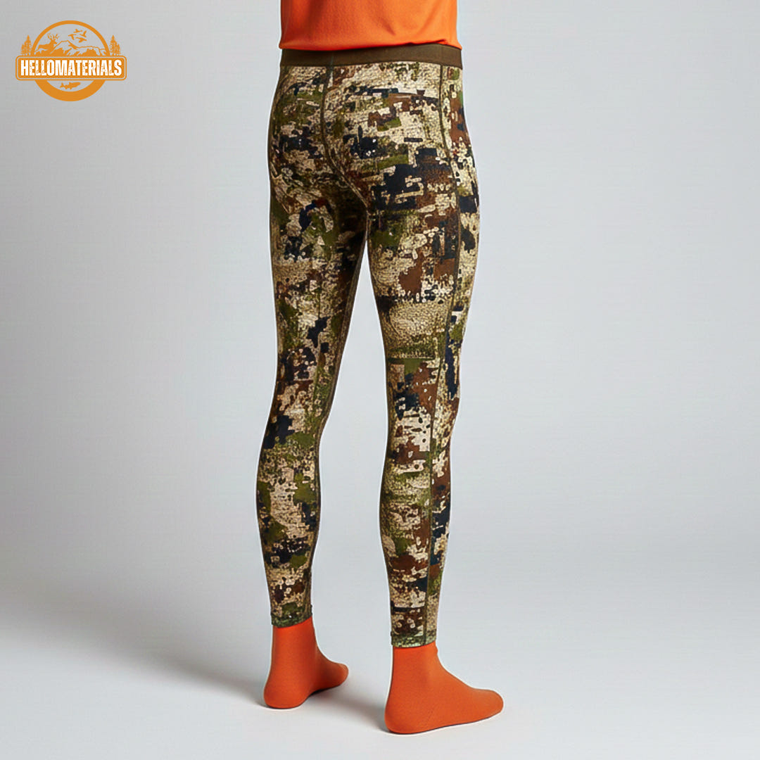Hellomaterials winter hunting underwear side profile green camouflage pattern
