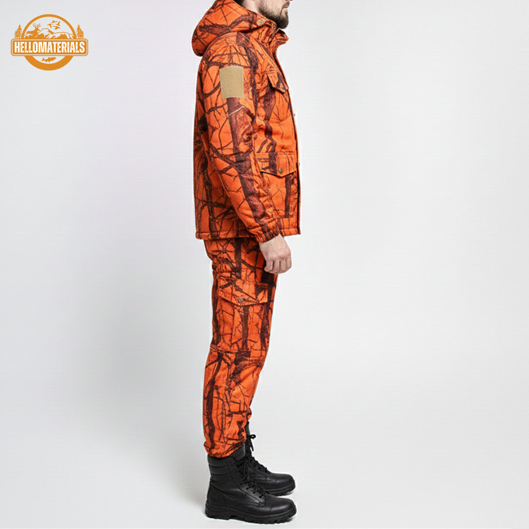 Hellomaterials Camo Blaze Orange Hunting Suit