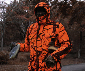 Hellomaterials Camo Blaze Orange Hunting Suit