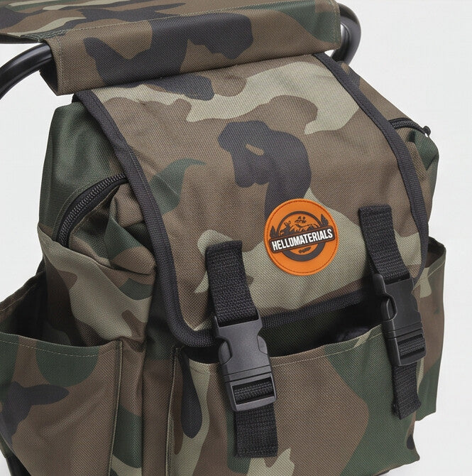 Hellomaterials Camo Backpack Chair | Folding Camp Stool Pack