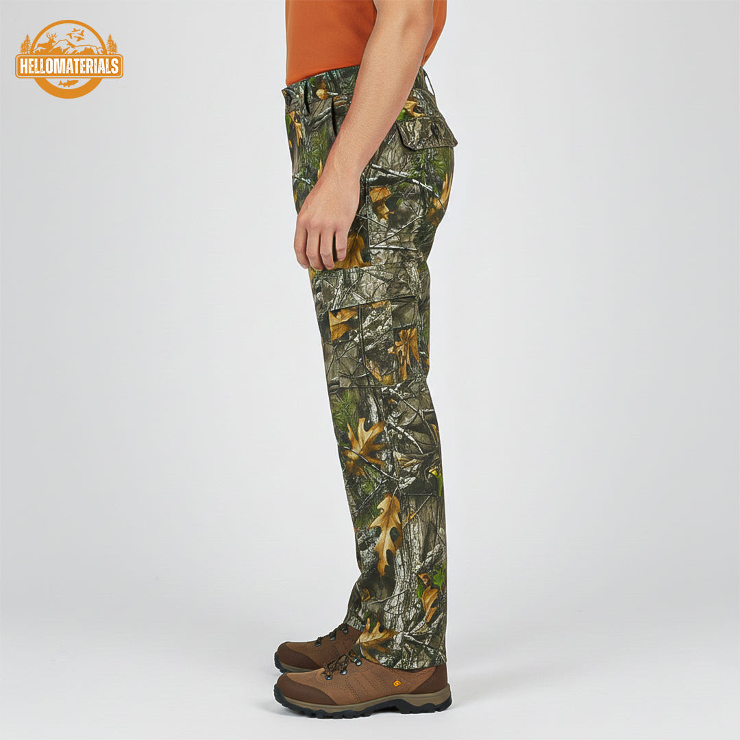 Hellomaterials camo pants close-up detail showcasing a specific material and  texture.