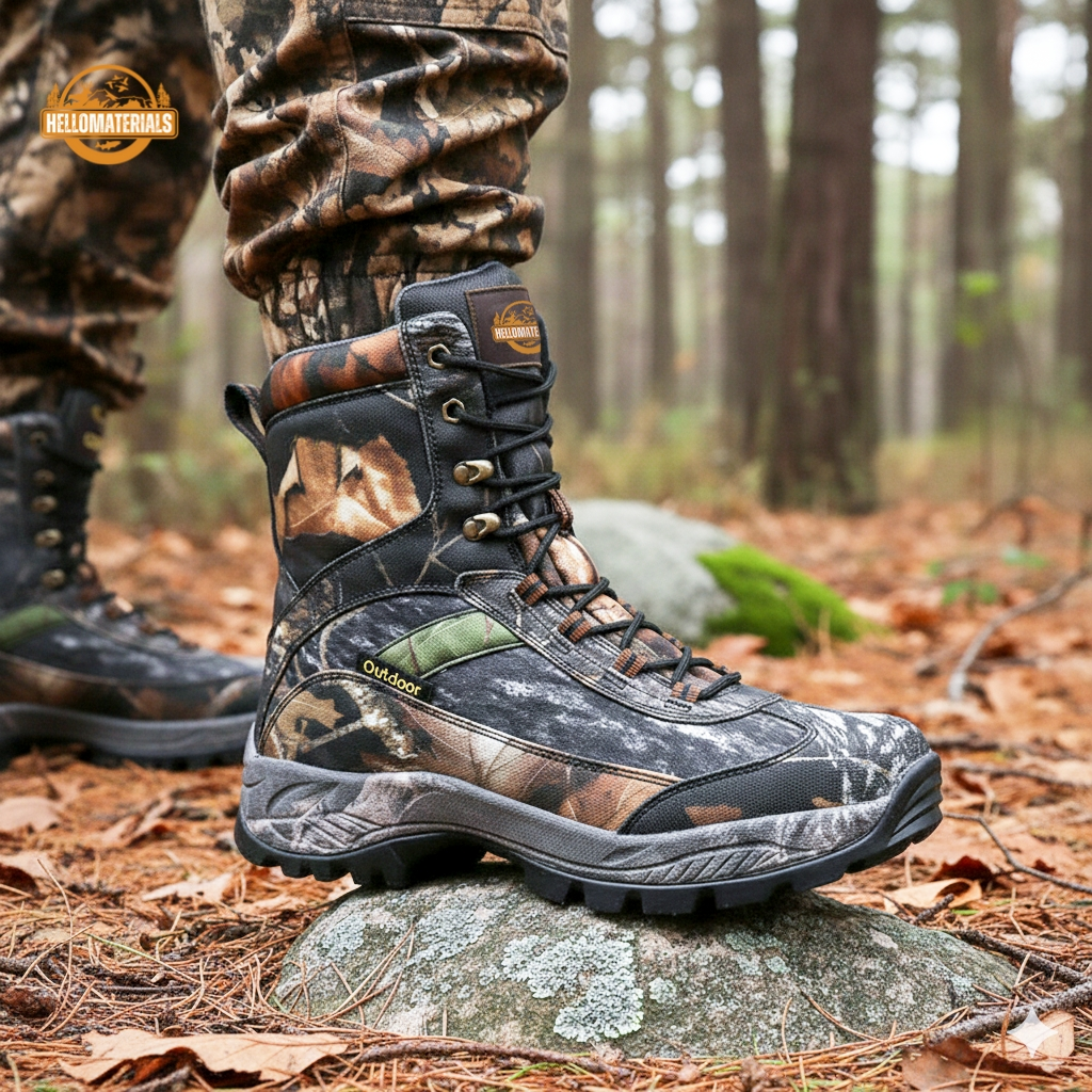 Hellomaterials tactical camo boot front view for hunting and hiking